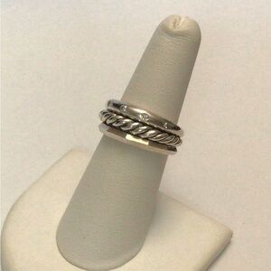 David Yurman Sterling Silver and Diamonds Stax 3 Band Ring Pre-loved